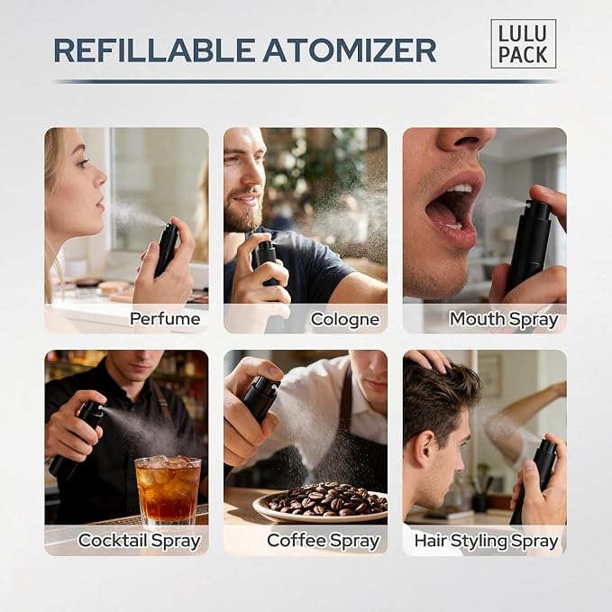 Fusupak Perfume Atomizer Travel Bottle Refillable: Cologne Sprayer Portable for Men - Mini Spray Empty for Refill - 8ml Small Size 8PCS Black