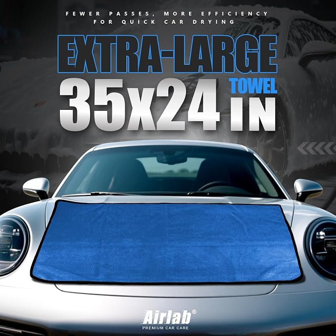 Airlab Microfiber Towels Cars Wash Drying Cleaning Cloth, Grey & Blue | Thick Plush Auto Detailing Super Absorbent for Interior & Exterior Lint Free, Streak Free, 35 x 24 Inch, Pack of 2