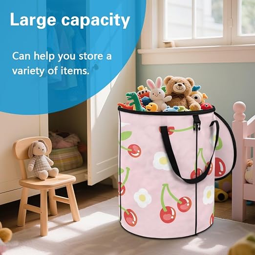 BIGCARJOB Cherry Collapsible Trash Can Camper Trash Can with Lid, 22.83x17.71, Water Proof Bag Outdoor Garbage Bin Storage Accessories, 23 Gallons