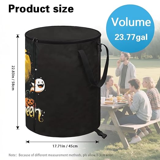 doginthehole Halloween Decorations Collapsible Trash Can with Lid Cute Black Cat Pumpkin Garbage Can Waterproof Portable Waste Bin for Camping, Yard, Picnic, Patio Halloween Party Supplies Fall Decor