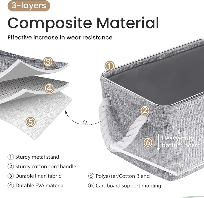 11.8x7.9x5.2 Inch Fabric Small Storage Bins with Handles 1 Pack | Foldable Storage Basket, Sturdy Metal Strand, Cardboard Support Molding, Small Baskets for Organizing, Shelves, Gray