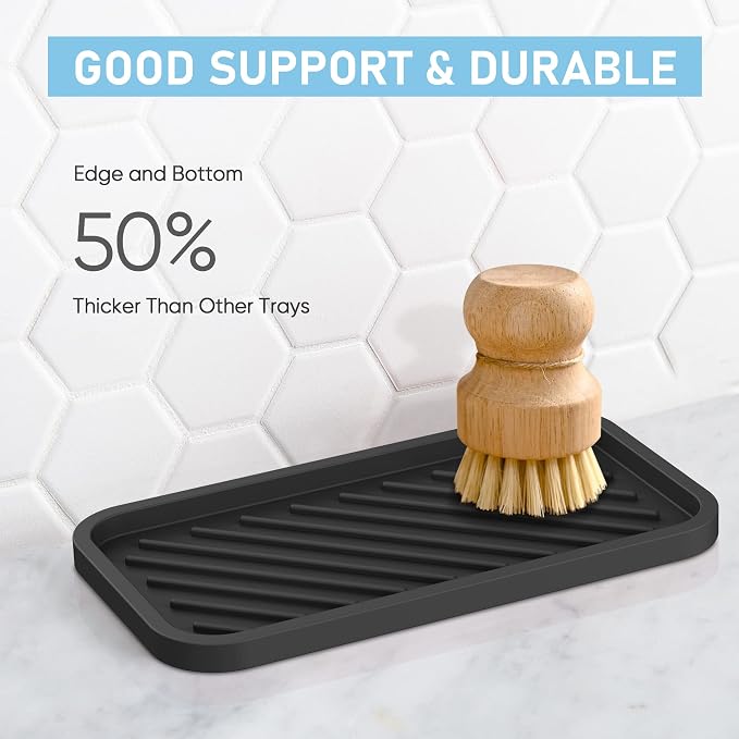 Silicone Sponge Holder-Large Thick Durable 10" Sink Organizer Tray-Kitchen | Thick Durable Sponge Caddy, Large Sink Tray, Dish Soap & Scouring Pad Holder, Countertop Drip Tray, Easy Clean, Rust-Proof