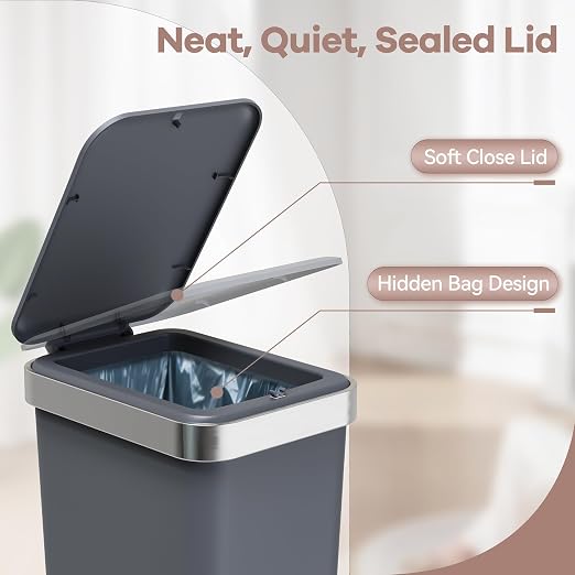 2PACK 2.6 Gal Small Bathroom Trash Can with Lid Foot Pedal,Dark Gray | Step Pedal Wastebasket Plastic Garbage Can with Pop-Up Lid for Kitchen,Bedroom,Office,Dorm,Laundry,Restroom,Rv,White