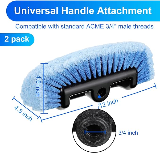 Tanlade 2 Pcs Car Wash Brush Heads Soft Bristle Flow Thru,12 Inch,Blue (Pack of 2)