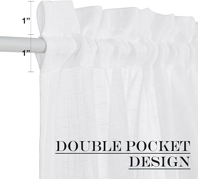 NICETOWN Sidelight Sheer Door Window Curtains for Front Back Glass | Semi Light Filtering French Door Curtain with Tieback, Half Window Kitchen Decor, 26 x 50 Inch Long, White