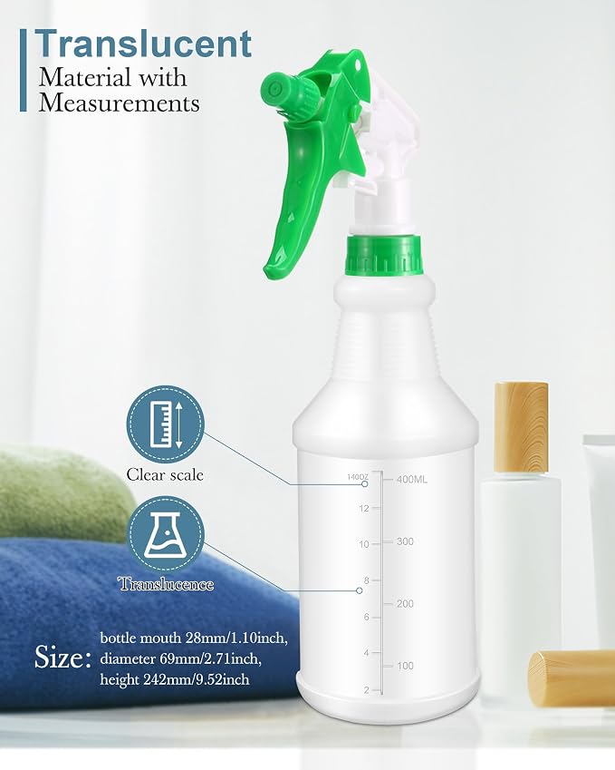 Eccliy 20Pk 16oz Spray Bottles,Cylinder,Green Spray Head | Clear Empty Plastic Commercial Spray Bottles with Nozzle Measurement For Cleaning Solutions Cleaner Detailing Industrial