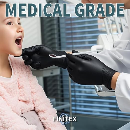 FINITEX - Black Nitrile Disposable Gloves, 5mil, Powder-free, Medical Exam Latex-Free 100 PCS For Examination Home Cleaning Food Glove (Medium) (Pack of 3)