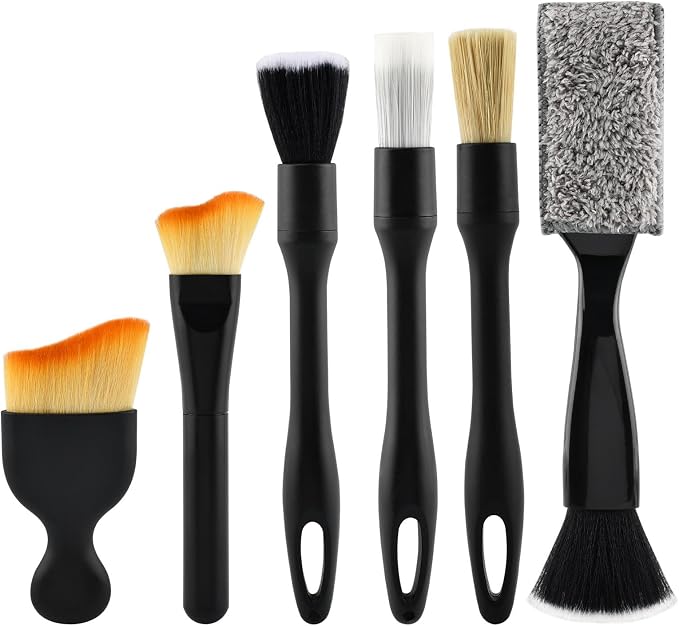 6Pcs Car Detailing Brush Set for Cleaning Interior or Exterior, Car Interior Detailing Brush for Air Vents, Wheels and ect, Universal C-ar Dust Bru-sh for Most Vehicles(Color:Black)