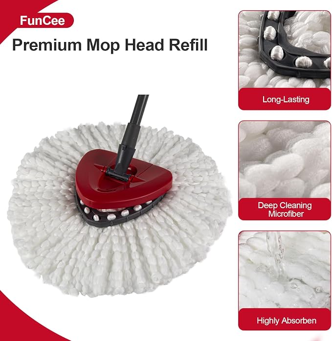 [3 Pack] Mop Replace Heads, Mop Refill Heads Replacements Compatible with O Cedar Spin Mop 1-Tank System- Easy to Replace, Microfiber, Machine Washable