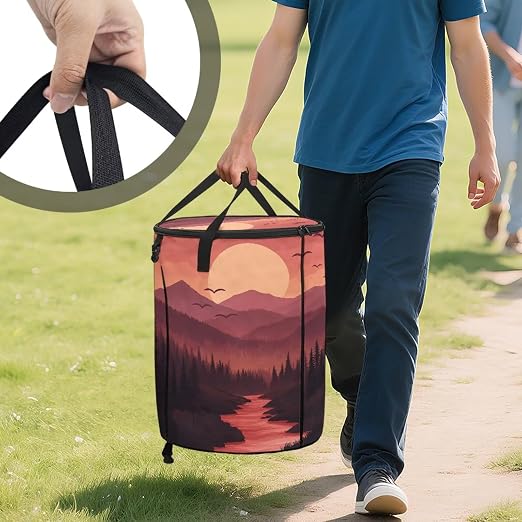 Sunset Outdoor Trash Can with Lid 20+ Gallon Collapsable Trash Can for Camping Waterproof Garbage Bags for Car, RV's, Bedroom, Yard Storage Bin