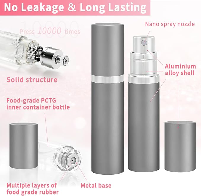 5ml Travel Perfume Atomizer Refillable, Mini Cologne Spray Bottle Empty, Perfume Spray Bottle, Fragrances Atomizer, Cologne Atomiser (Gray)