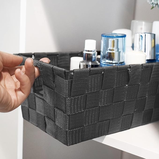 Woven Shelf Storage Tote Basket Bins Container, Storage Boxes Cube Organizer with Built-in Handles for Bedroom, Office, Closet, Clothes, Kids Room, Nursery 3pk(Grey)
