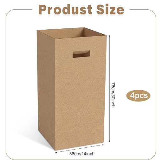 Domensi 30 Gallon Corrugated Cardboard Disposable Trash Cans for Party, Recycling Trash Bins Portable Reusable Cardboard Garbage Cans for Events, Kraft(4 Pack)