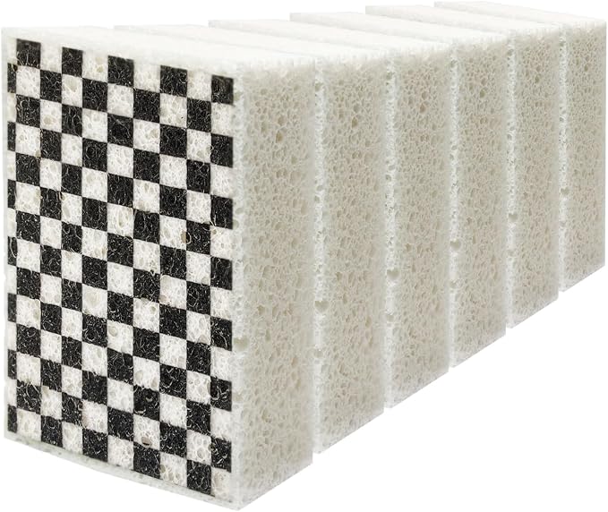 Scratch Scrub Sponge, 6 - Pack Kitchen Sponges for Cleaning Around the Home, Bathroom & More, Large Size Scratch-Free Dish Scrubber, Best for Nonstick Pots and Pans (4" x 6" x 1", Black+White)