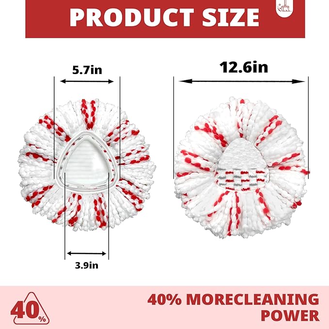 3 Pack Spin Mop Head Replacement | Mop Replace Head for Easy Wring 1-Tank System, 40% More Cleaning Power, Easy Cleaning, Microfiber and Machine Washable