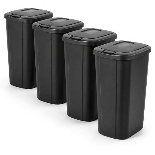 Hefty 13.3 Gallon Trash Can with Lid, Plastic Garbage Can Touch Button, Kitchen Waste Basket for Home Office, Large Capacity Trash Bin, 4 Pack, Black