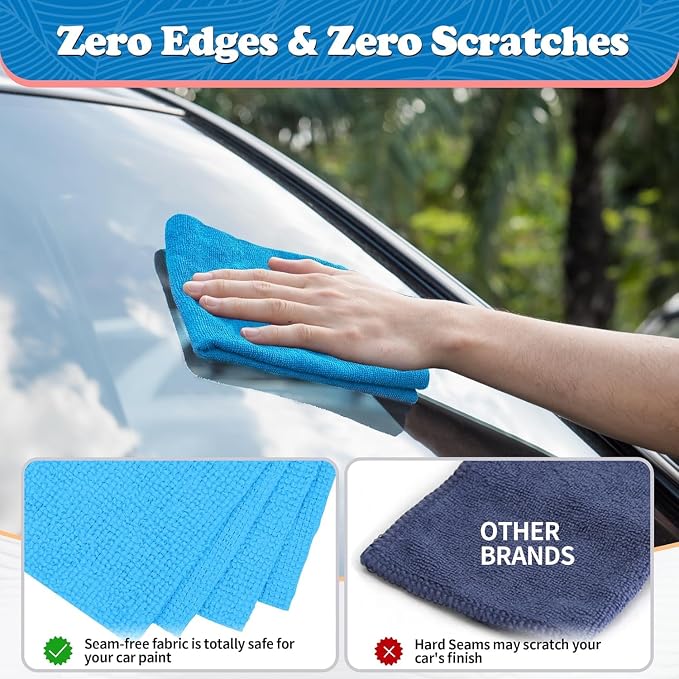 Microfiber Cleaning Cloth, Shop Towels Bulk, 24 Pack Blue Microfiber Towels for Cars, All-Purpose Absorbent Cleaning Rags, Dust Cloth for Automotive, Mechanic, Garage, Bar, 12 x 11 inch