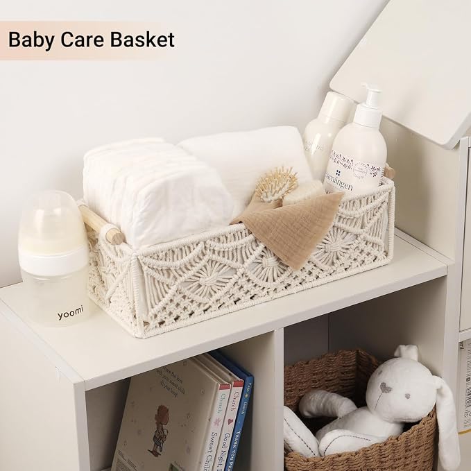 Nonam 2pc Macrame Storage Baskets, Boho Woven Boxes for Home, Weave White | Handcrafted macrame storage boxes. Stylish boho decor for shelves, toilet tank & cabinets. Durable, versatile & chic.