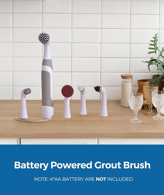 kHelfer Electric Cleaning Brush with Battery Power, Electric Grout Brush | Lightweight & Waterproof, 5 Brush Heads, Stainless Steel Wire Brush, Cleaning Brush for Grout, Tile, Corner, Crevice, Kitchen