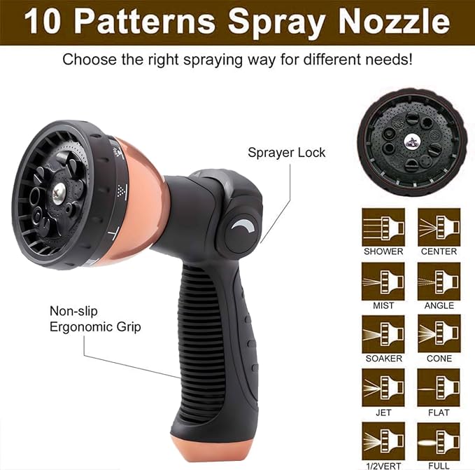 50ft Expandable Garden Hose Flexibility,Lightweight,Flexible, No-Kink | Retractable Water Hose with 10-Function Spray Nozzle,3/4" Solid Brass Fittings,3750D Fabric,Latex Core,durable Leak-Proof