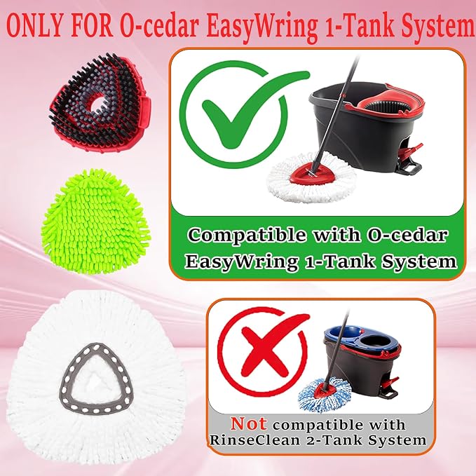 Mop Heads Replacement for Ocedar EasyWring 1 Tank Spin Mop Scrub Brush Head | Mop Replace Head for O cedar, Microfiber, Reusable, Machine Washable, Easy to Replace Scrubber Mop Head for O-cedar Spin Mop