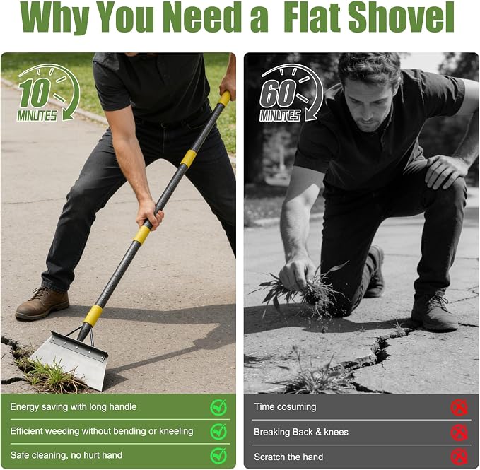 Floor Scraper Long Handle Heavy Duty, 60" Metal Ice Scraper for Driveway, Multifunctional Weed Scraper for Weed Cleaning Edging Trenching & Removing Snow Ice Dirty Moss