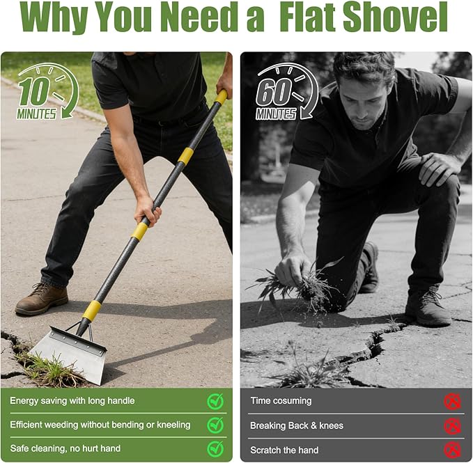 Floor Scraper Long Handle Heavy Duty, 74" Metal Ice Scraper for Driveway, Multifunctional Weed Scraper for Weed Cleaning Edging Trenching & Removing Snow Ice Dirty Moss