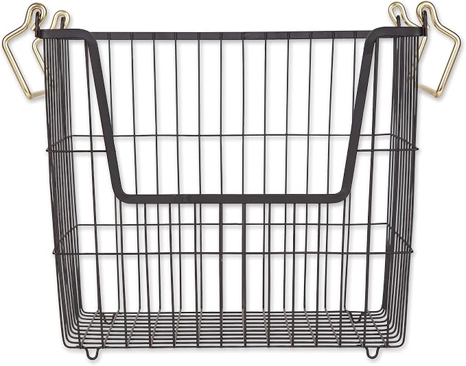 DII Metal Wire Utility Storage Bin, Large Rectangle, 13x10x11", Black/Gold