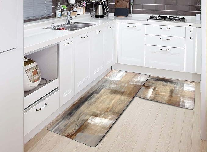 TOMWISH Brown Kitchen Rugs Washable Absorbent Runner Rugs for Kitchen | Front of Sink Dining Room Home Office Laundry 18"X48"+18"X30" Kitchen Decor and Accessories