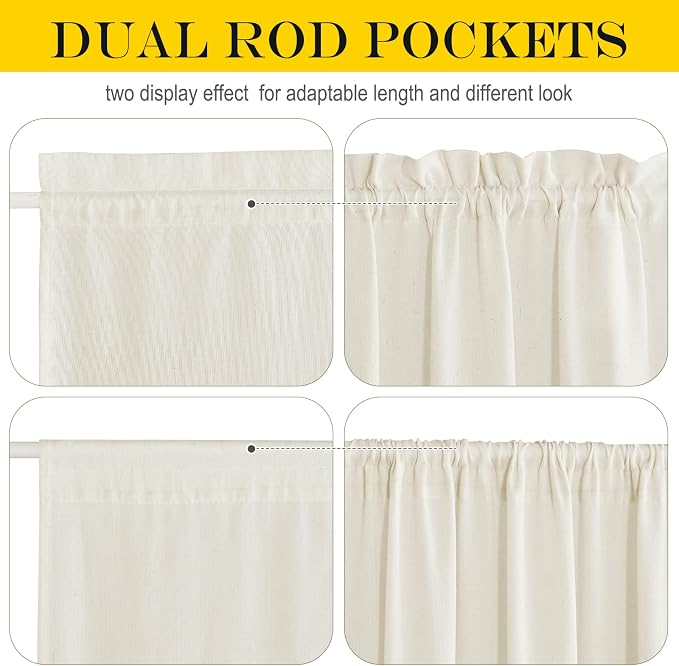 NICETOWN Off White Linen Door Curtain 50 inches Long for Half Window | Light Filtering, Rod Pocket with Tieback, Farmhouse French Door Shade for Front Back Window Cover, 1 Panel, Off White