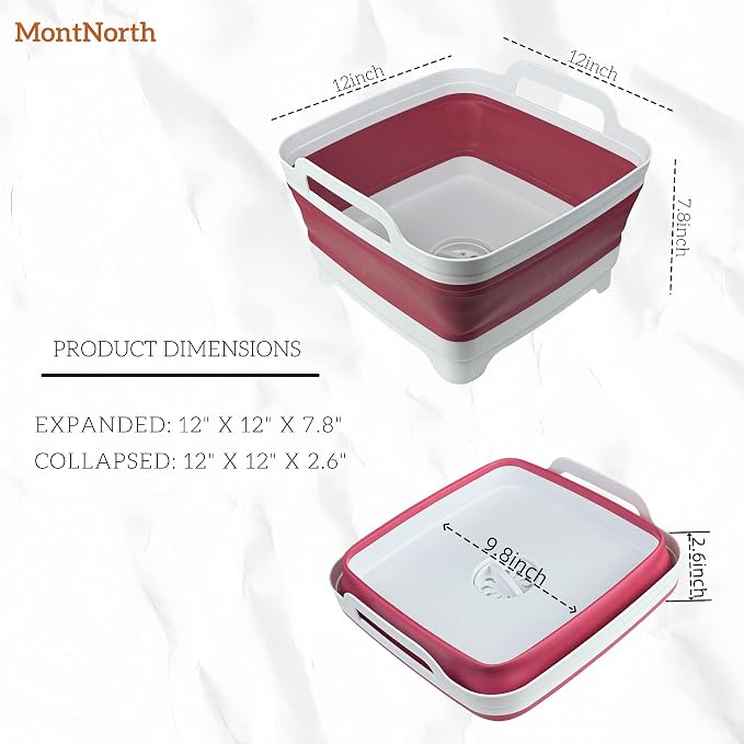 Collapsible Wash Basin 9L, Foldable Dish Tub with Drain Plug, Portable Collapsible Dish Basin, Camping Sink for Washing Dishes, Laundry & Kitchen Use (Viva Magenta)
