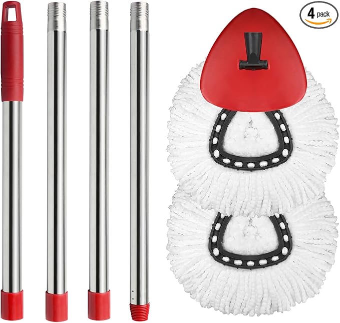 Spin Mop Replacement Set Compatible with OCedar EasyWring 1-Tank | Include 2 Spin Mop Head Replacement, 1 Base, 1 Mop Handle (30-58in) Combo Microfiber Mops Set Floor Cleaning (1-Tank System)