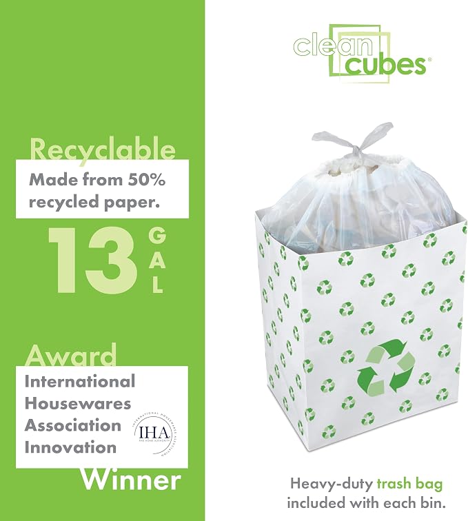 Clean Cubes 13 Gallon Disposable Pop-Up Trash Cans, 6-Pack (Recycle) | One Pack Covers the Whole Party, Place a Bin in Every Corner, No Assembly, Built-In Liner, Toss the Whole Bin When Full