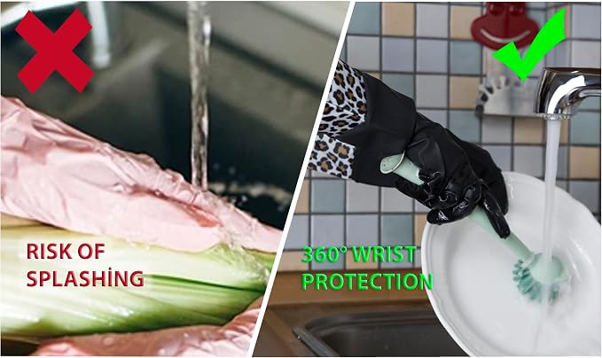 GLOVELY HANDS Water-Resistant Latex Cleaning Gloves, Soft Cotton-Feel Lining, Non-Slip Grip, Long Cuff, Medium (1 PAIR)
