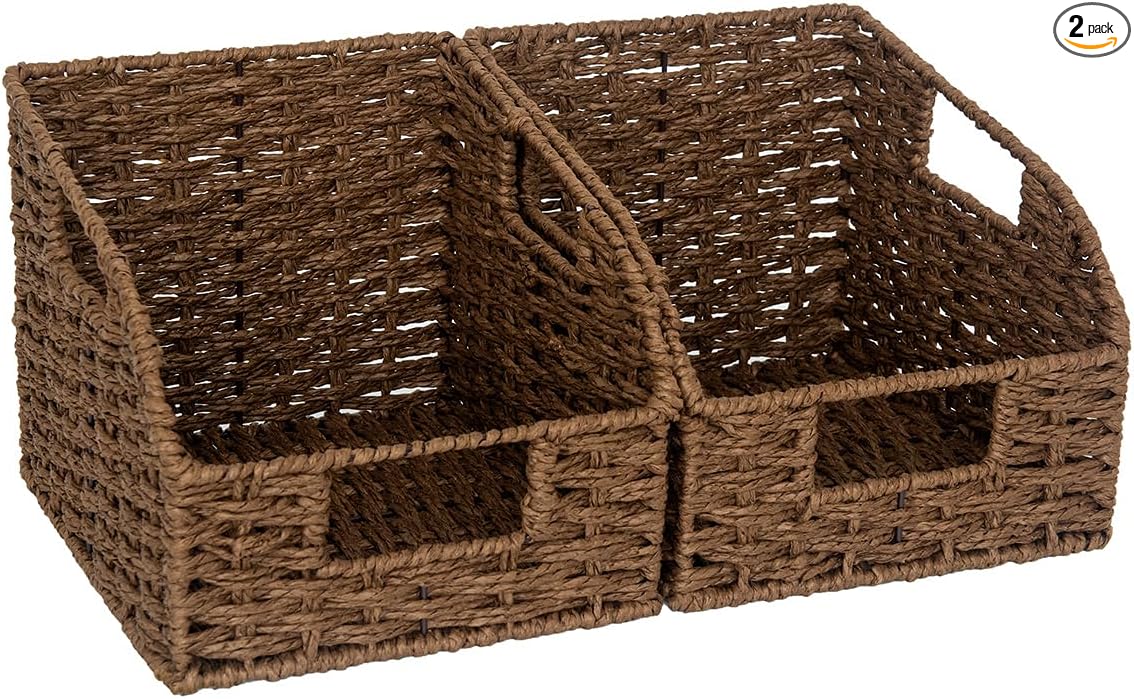 StorageWorks Wicker Baskets for Organizing,Brown Baskets for Storage,2-Pack | Round Paper Rope Pantry Organizers and Storage,Handwoven Wicker Storage Baskets for Shelves,Brown Baskets,Brown Wicker Basket