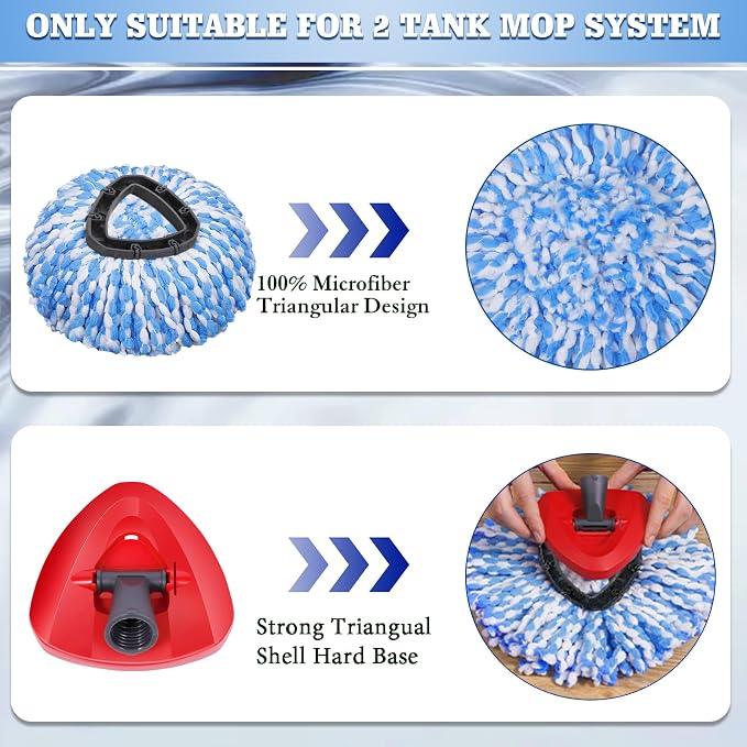8 Pack Spin Mop Replacement Heads for OCedar RinseClean 2-Tank System, 100% Blue Microfiber Refills, Includes 1 Scrub Brush & 1 Base, Machine Washable Deep Cleaning Floor Mop Head