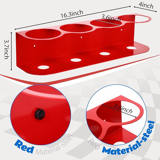 Therwen 2 Pcs All Purpose Steel Spray Bottle Holder Heavy Duty Can Holder Rack Organizer Easy Install Wall Mount Paint Spray Bottle Organizer Storage Rack for Garage Home Workspace(Red,4 Holes)