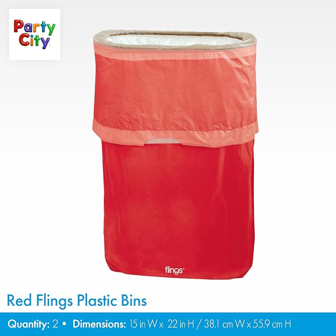 Party City Flings Plastic Bin (3-Pack) - Red (2) and Recycle (1) - 22 x 15 - Stylish & Convenient Portable Waste Solution for Events & Parties