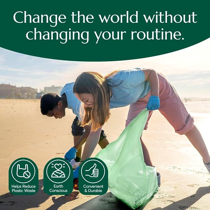 Cleanomic Compostable* 13 Gallon Waste Bags with Drawstring (2 Pack, 50 Count), BPI Certified For Kitchen Compost