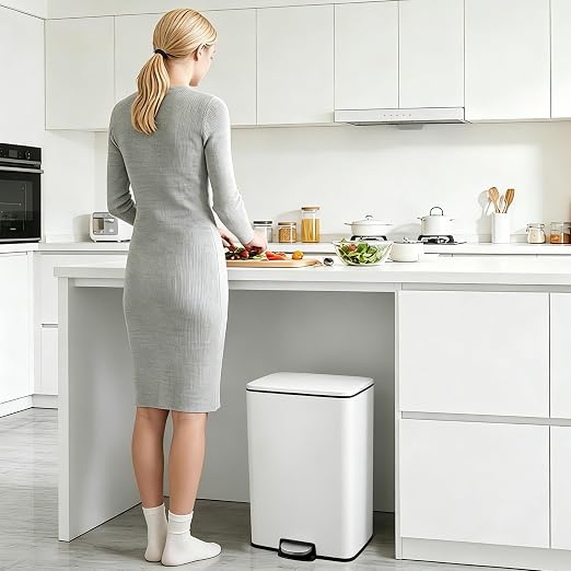 13 Gallon/50L Stainless Steel Step Trash Can, Soft Close Pedal Garbage Bin with Detachable Inner Bucket,Fingerprint Resistant,Dual-Use Waste & Recycling Container for Home Kitchen, Bathroom and Office