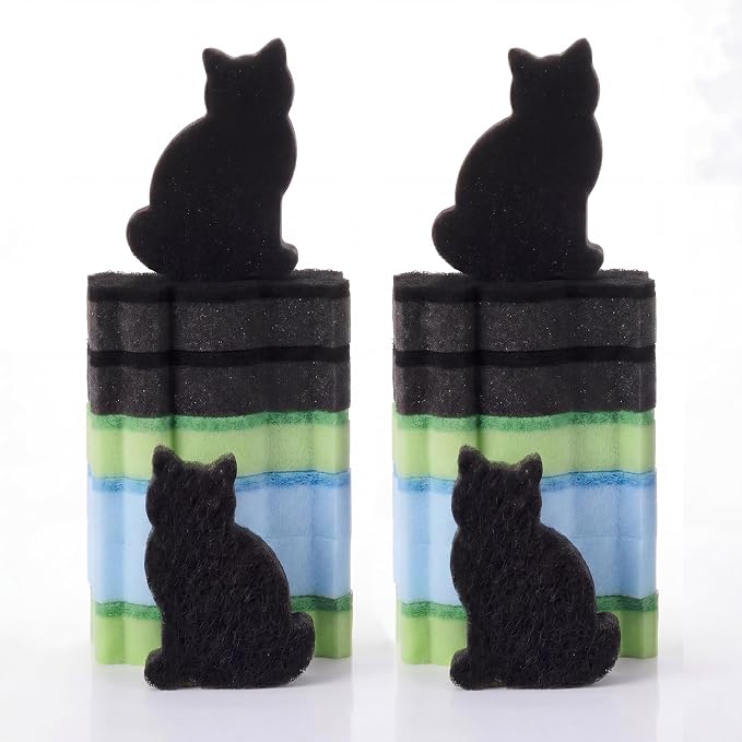 Tioncy 12 Pack Cat Shaped Sponges Cute Dual Sided Non Scratch | Reusable for Dishwashing Cookware Pot Pan, Cute Kitchen Cleaning Accessories, Non Scratch Bulk Household Supplies