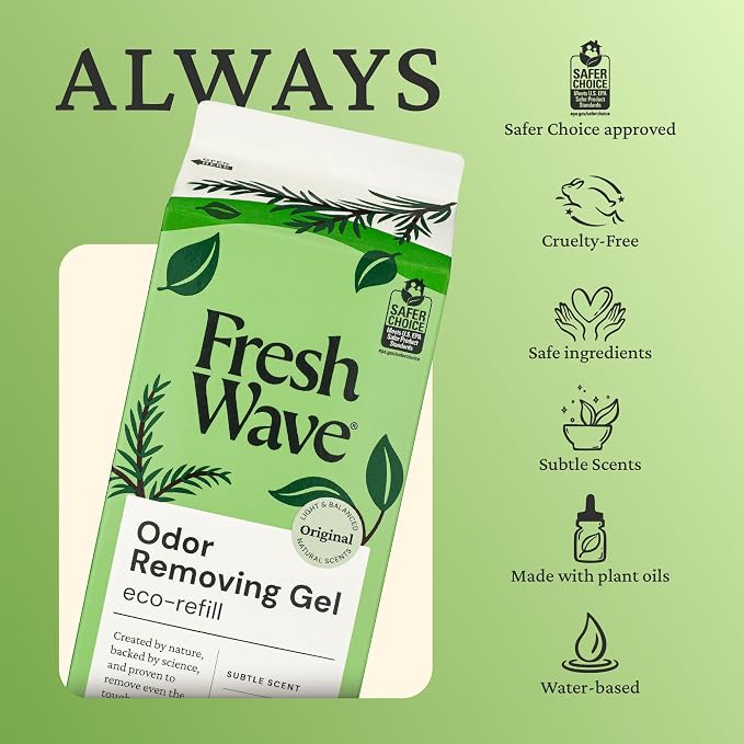 Fresh Wave Odor Removing Gel Eco-Refill, 63 oz. Original Scent | 2 Empty Refillable Glass Jars | 2 Room Set (Pack of 2)