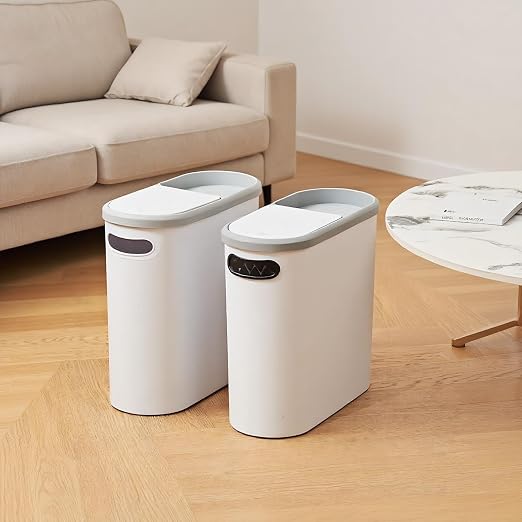 Slim Trash Can with Lid Leakproof Waste Container | Kitchen Compost Trash Can for Home RV Office Dormitory Boat Bathroom Bedroom Laundry Room Garage Restaurant