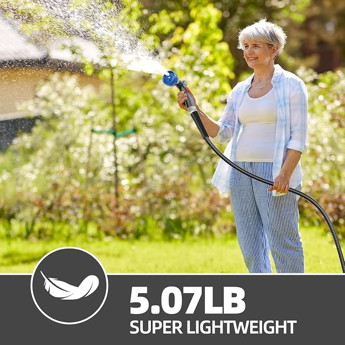 SPECILITE 75ft 304 Stainless Steel Metal Hose (Black) with Blue Nozzle | Puncture Resistant, Flexible, Never Kink & Tangle, Heavy Duty Water Pipe for Yard, Outdoor, Lawn