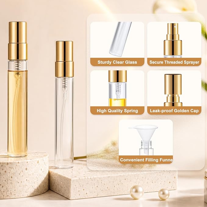 BESNEL Mini Glass Spray Bottle 50pcs 5ml Clear Perfume Spray Bottle Empty | Fine Mist Refillable Mini Perfume Spray Bottle, Perfume Atomizer, Travel Spray Bottle, Small Empty Sample Containers Portable