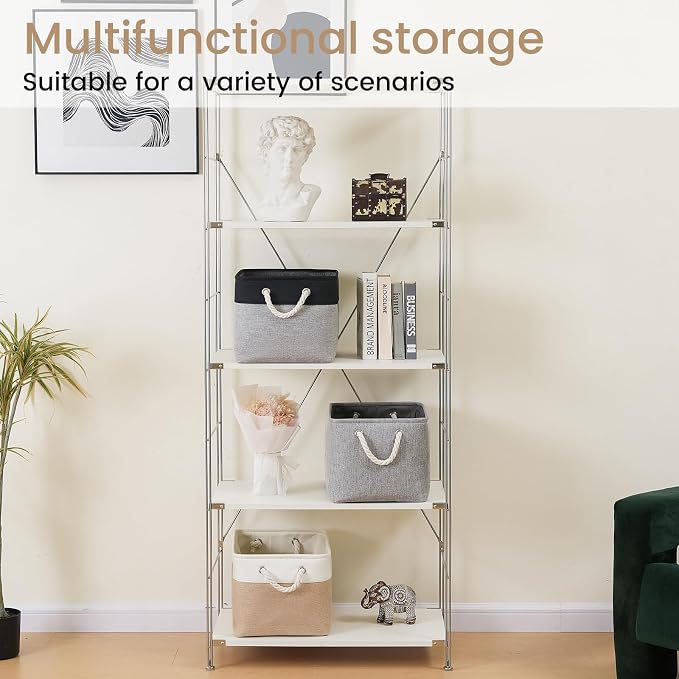 15x11x10 In Foldable Fabric Large Storage Bins with Handle 3 Pack | Organizer Baskets, Sturdy Metal Strand, Cardboard Support Molding, Storage Baskets for Shelves, Closet, Bedroom, Gray