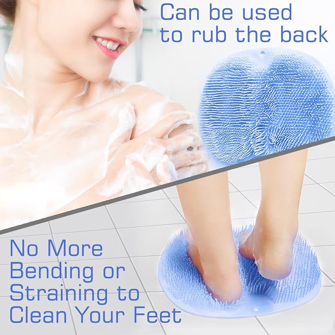 2PACK Shower Foot Scrubber Mat Back Washer Back Exfoliating Bath Wash Pad Wall Mounted Slip Suction Cups Foot Scrubber for Use in Shower Cups Foot Cleaner for Men and Women