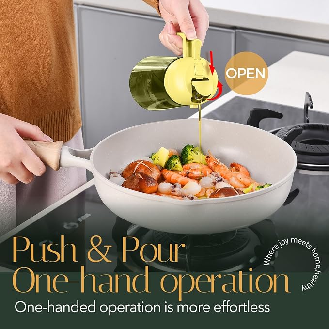 YARRAMATE 16oz/470ml Light-Blocking Dark Oil Sprayer for Cooking, 2 in 1 Olive Oil Dispenser Bottle for Kitchen, Premium Dark Green Glass Oil Bottle, Food-Grade Oil Mister for Air Fryer, BBQ (Pomelo)