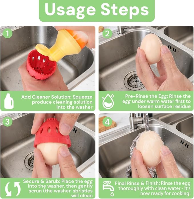 3-Pack Egg Washer, Egg Cleaner Scrubber for Fresh Eggs, and Vegetable Scrubber & Dish Brush Set - Flexible Vegetable Fruit Brush for Potato, Lemon, Cucumber, Cleaning Tools for Kitchen Sink
