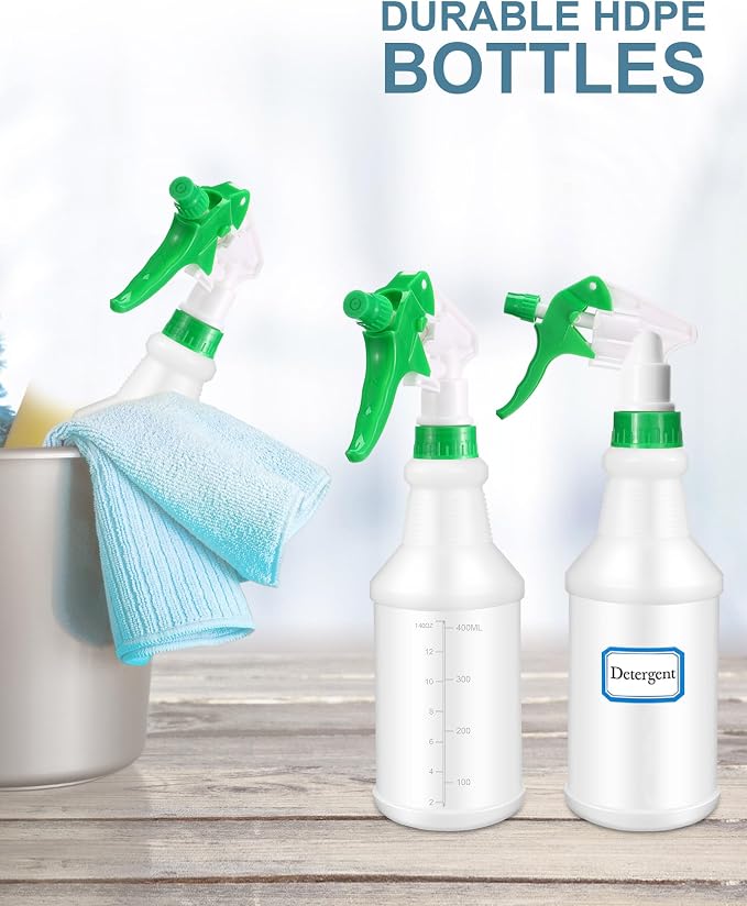 Eccliy 20Pk 16oz Spray Bottles,Cylinder,Green Spray Head | Clear Empty Plastic Commercial Spray Bottles with Nozzle Measurement For Cleaning Solutions Cleaner Detailing Industrial